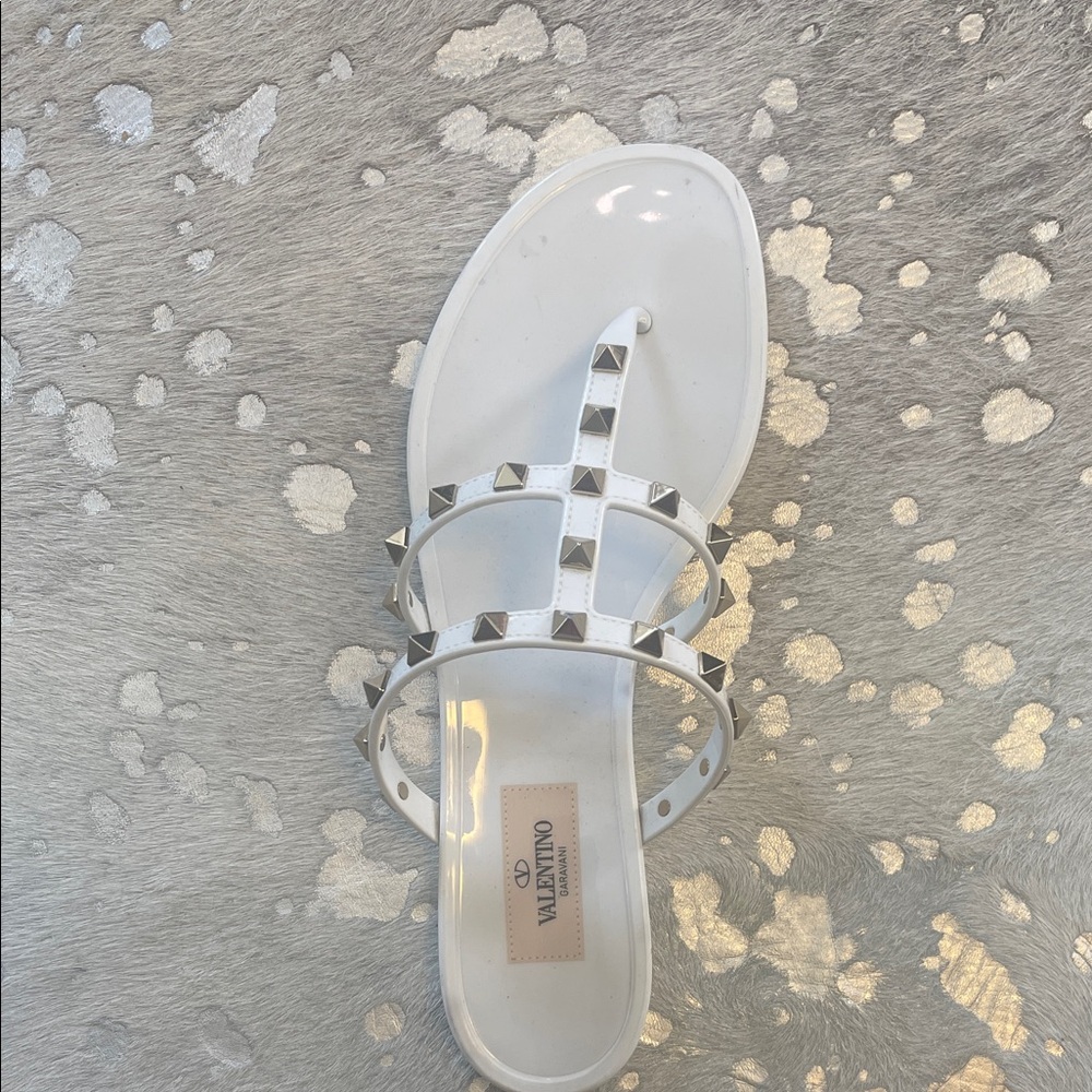 Valentino White Studded Slide Sandals